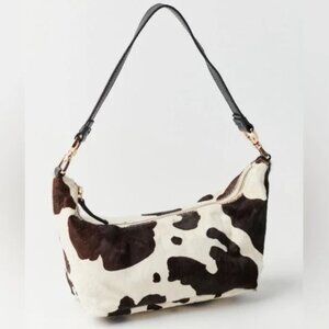 UO Luna Baguette Shoulder Bag Leather Calf Hair Slouchy Purse w/ Cow Print
